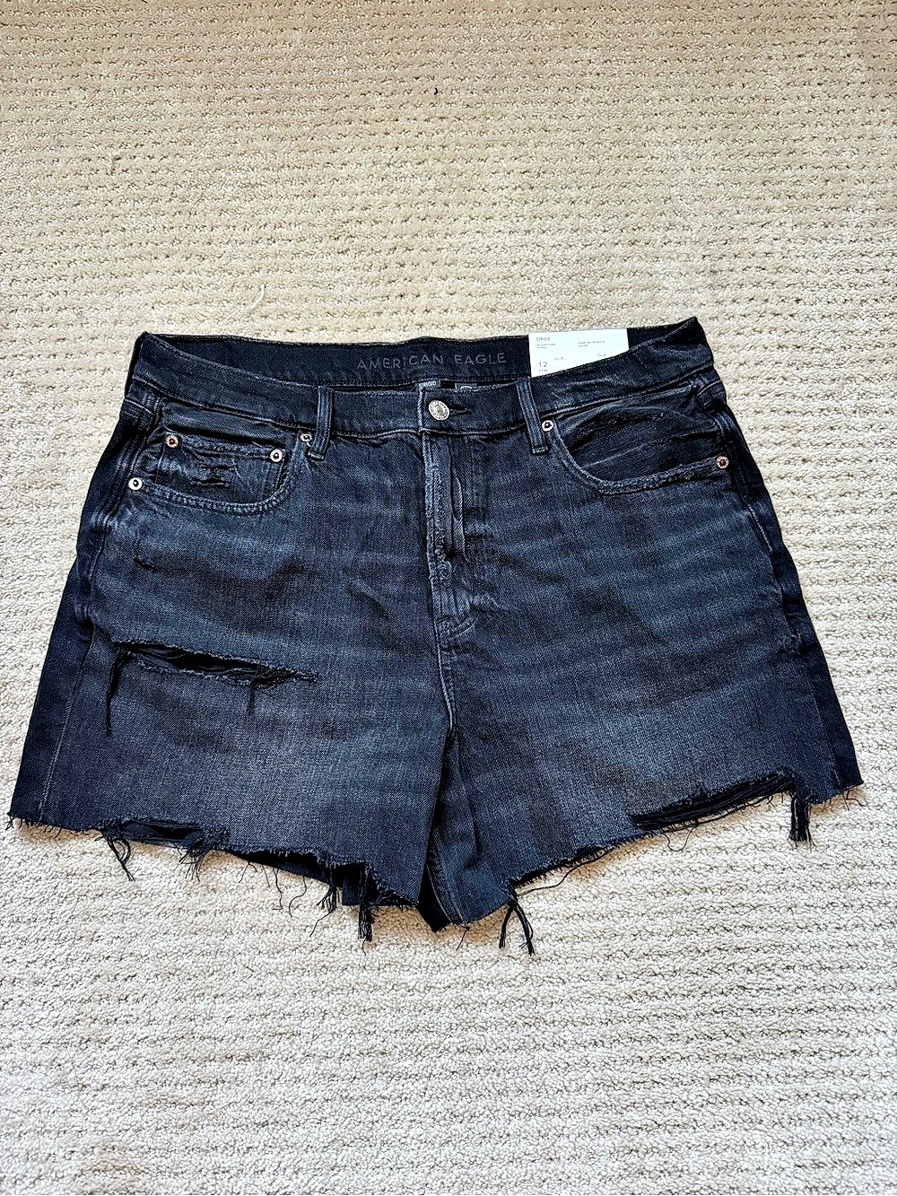 American Eagle Strigid Relaxed Short Black Denim Shorts Waist 12